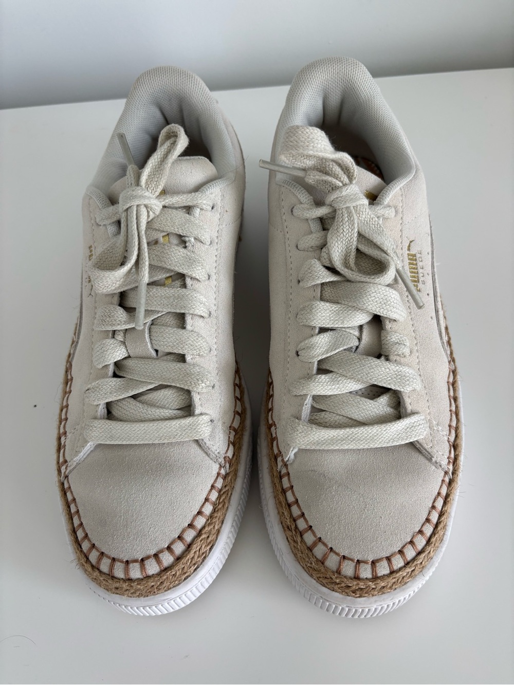 Puma Cream Suede Espadrille-Trim Platform Sneakers